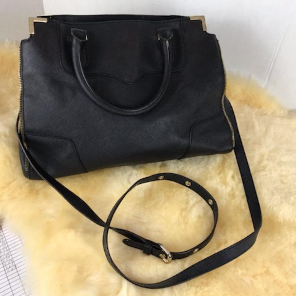 Rebecca Minkoff black leather satchel tote with crossbody strap